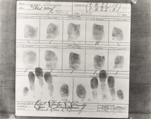 Close-up of fingerprints on paper sex offense registration